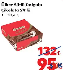 ÜLKER SÜTLÜ DOLGULU ÇİKOLATA 24'LÜ 158,4 G